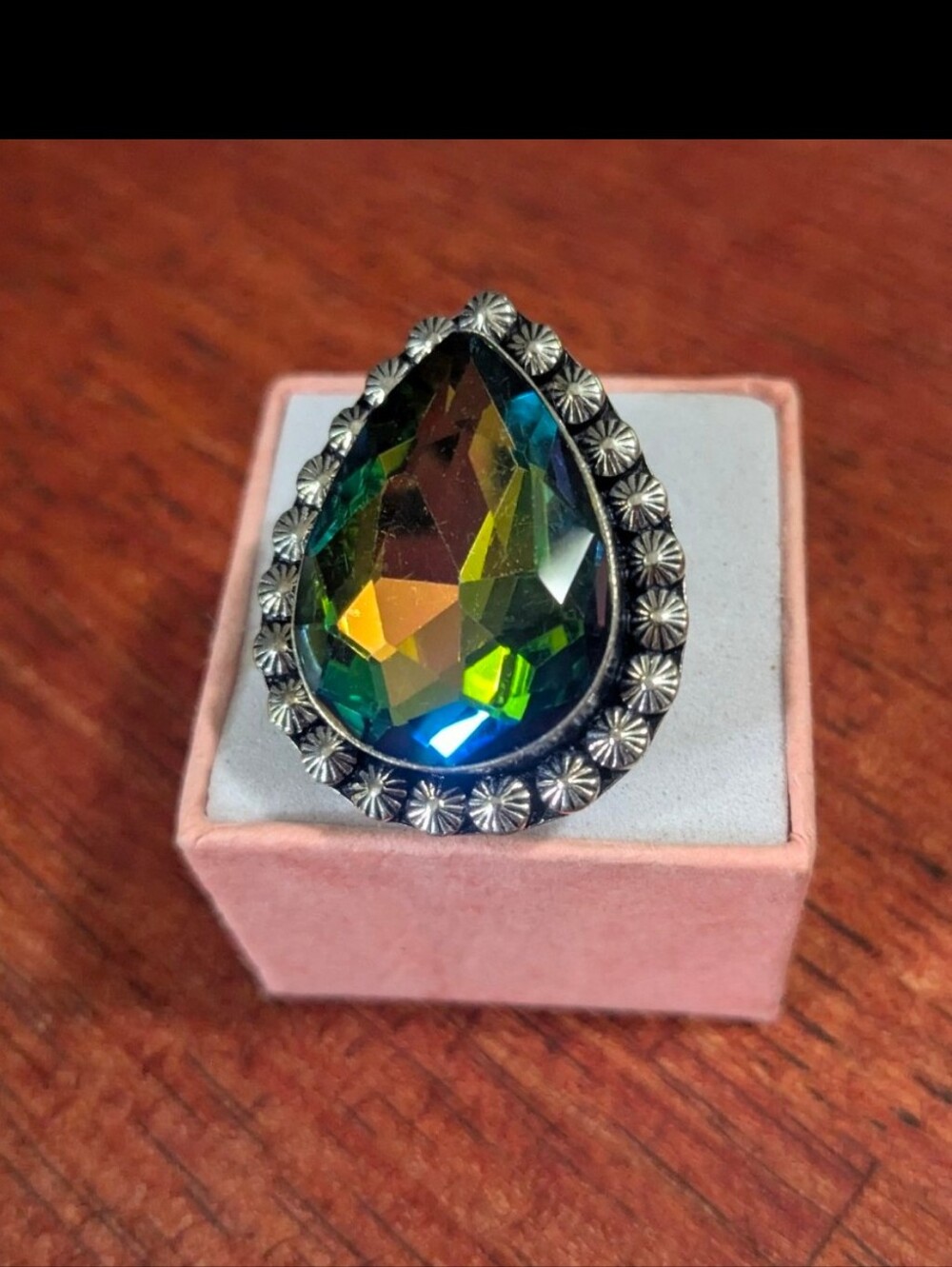 Handcrafted Mystic Topaz Teardrop Ring  (7.75)